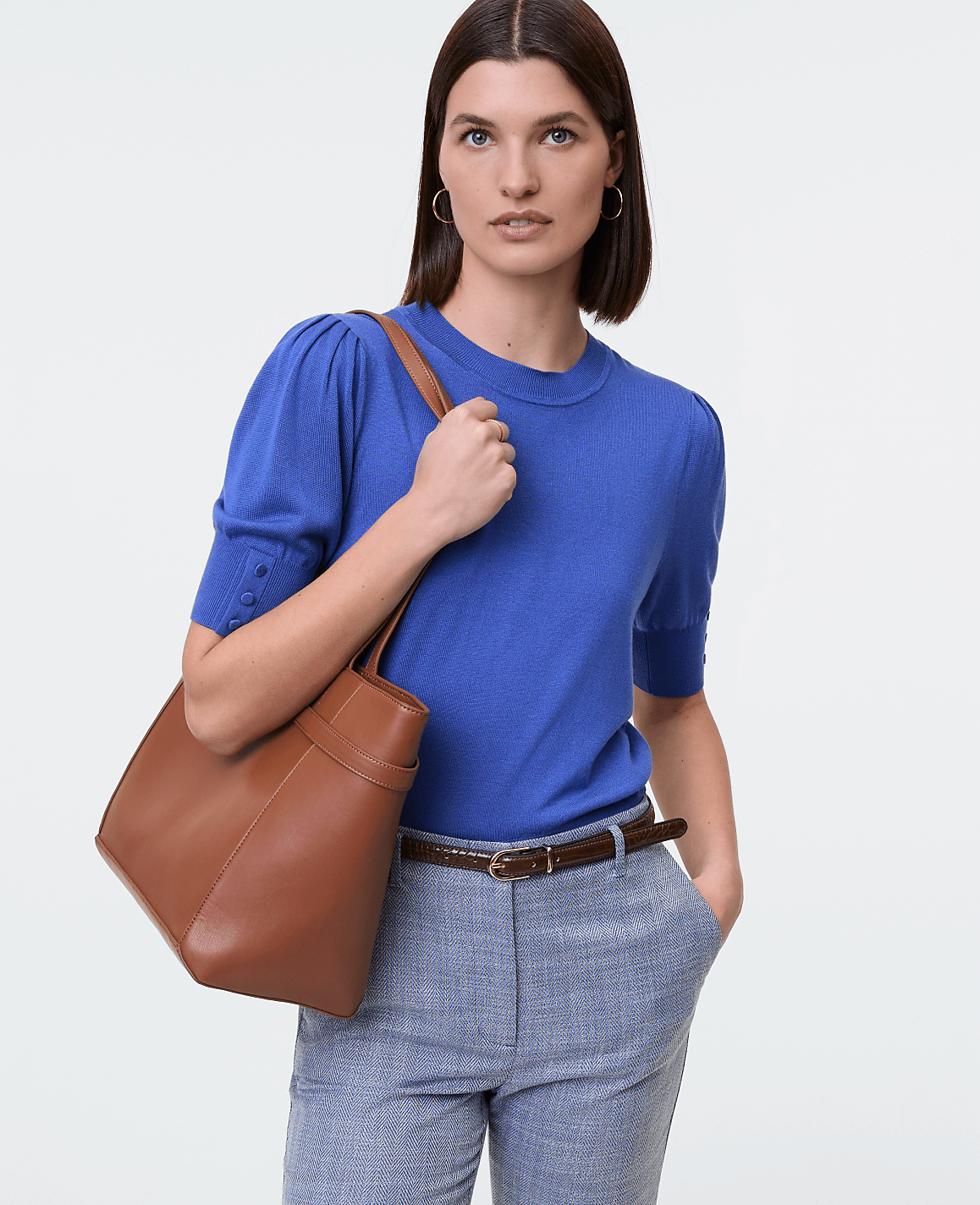 Ann Taylor Electric Periwinkle Button Sweater Tee