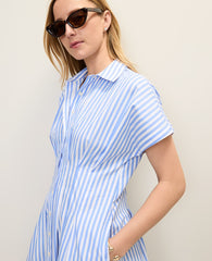 Ann Taylor White Blue Weekend Striped Pleated Midi Shirtdress