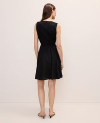Ann Taylor Black Belted Crew Neck Flare Dress