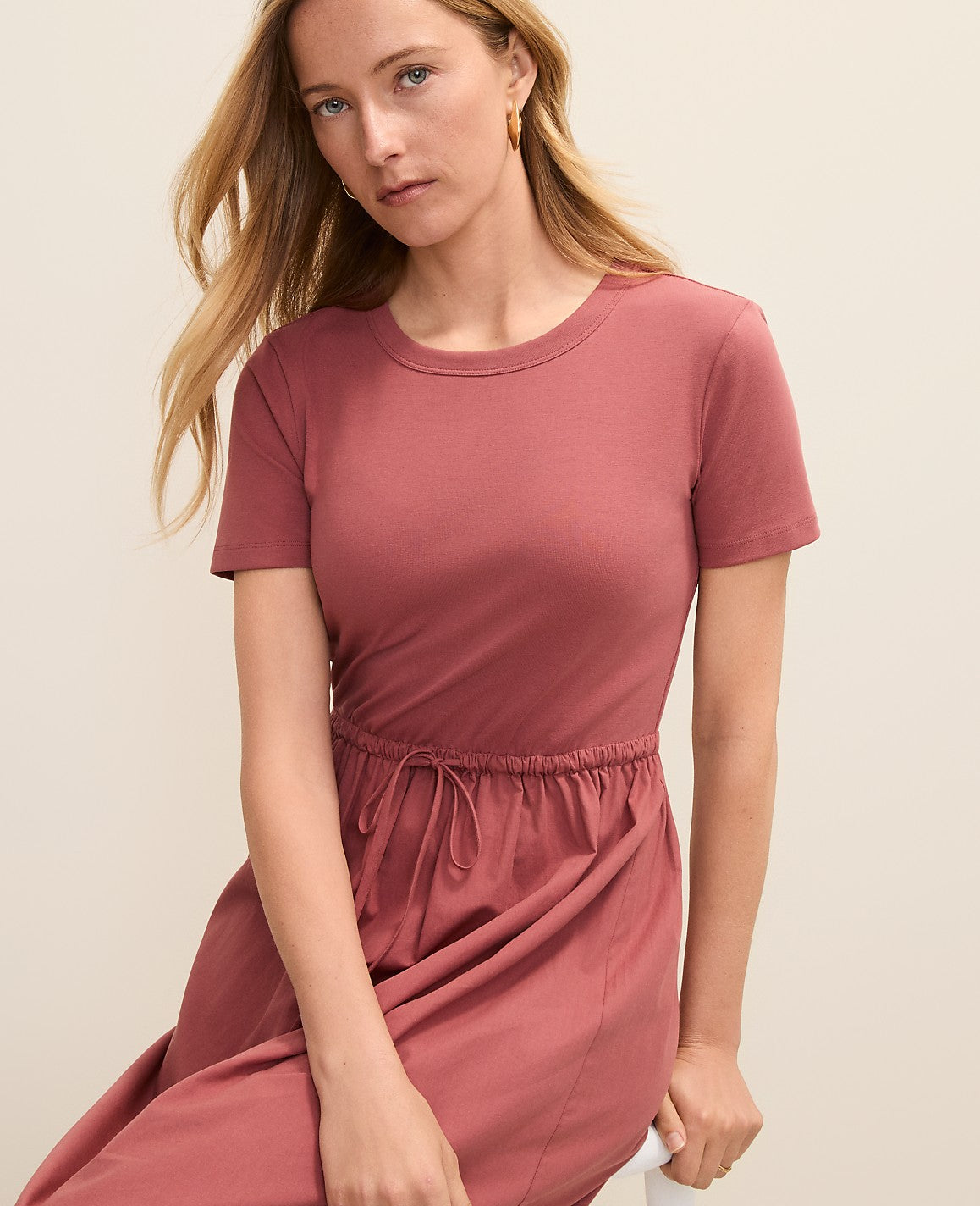 Ann Taylor Terra Toscana Weekend Mixed Media Crew Neck Midi Dress