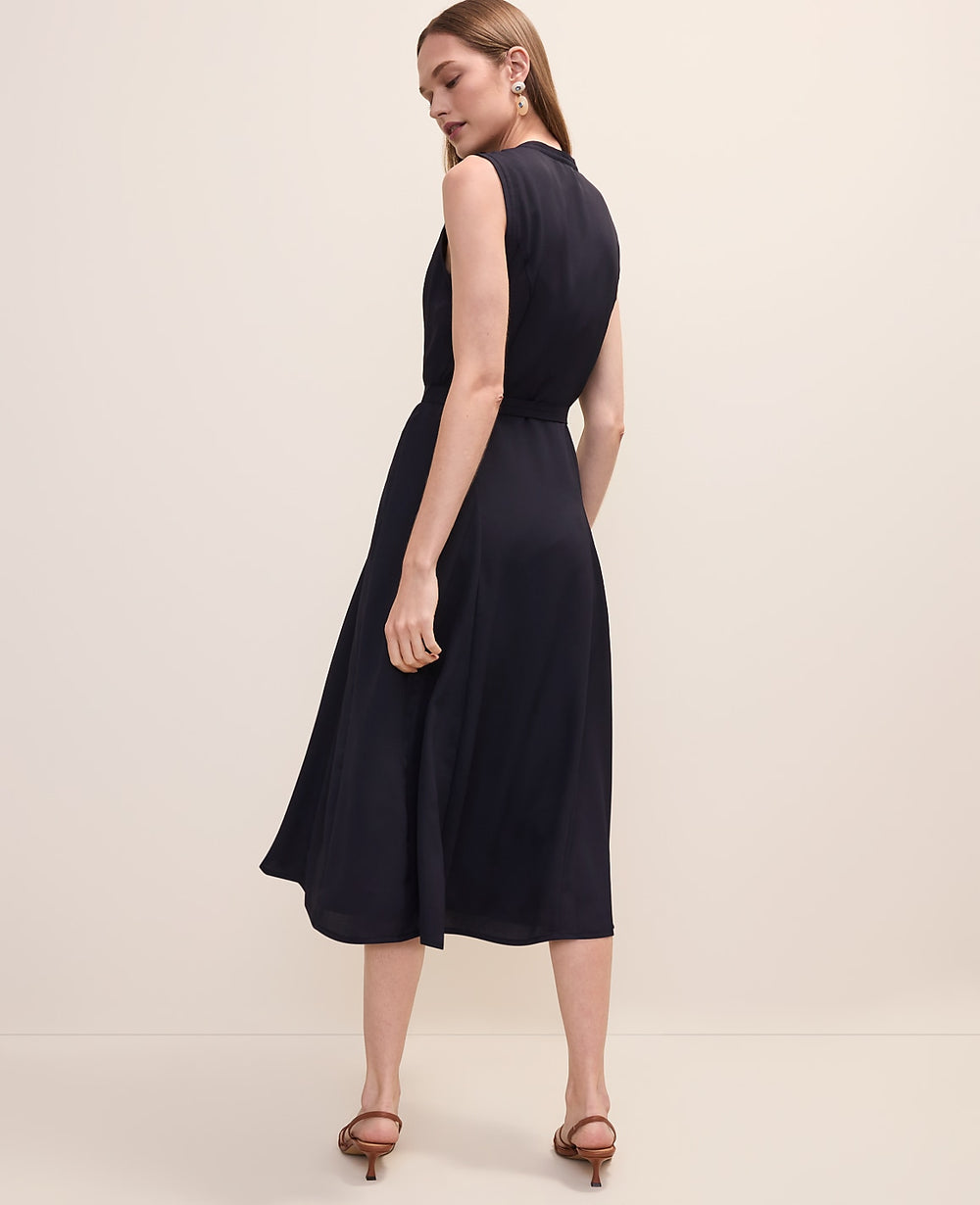 Ann Taylor Night Sky Belted Split Neck Flare Dress