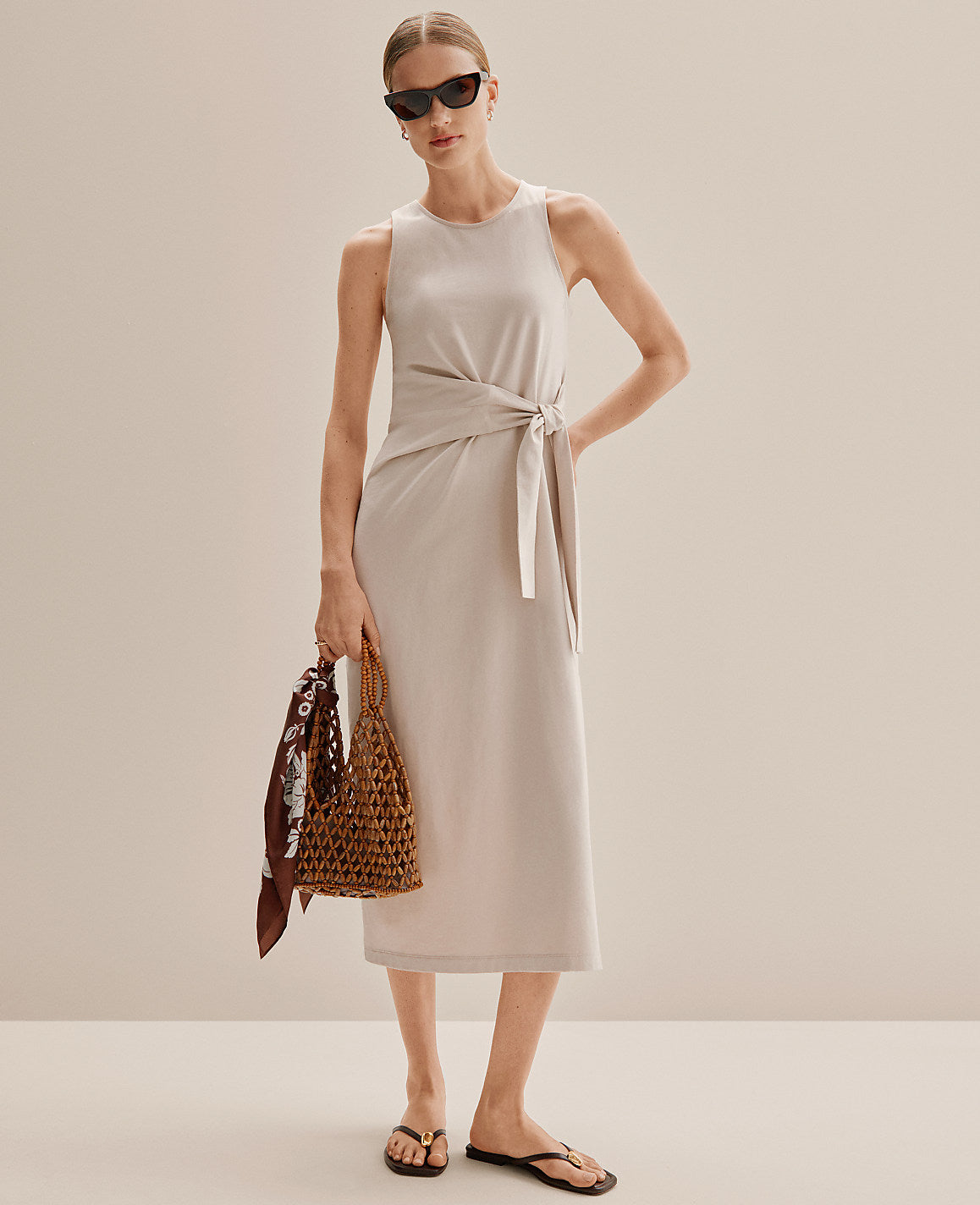 Ann Taylor Sail Cloth Weekend Tie Waist Midi Dress