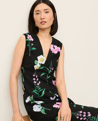 Ann Taylor Black Floral Linen Blend Midi Dress