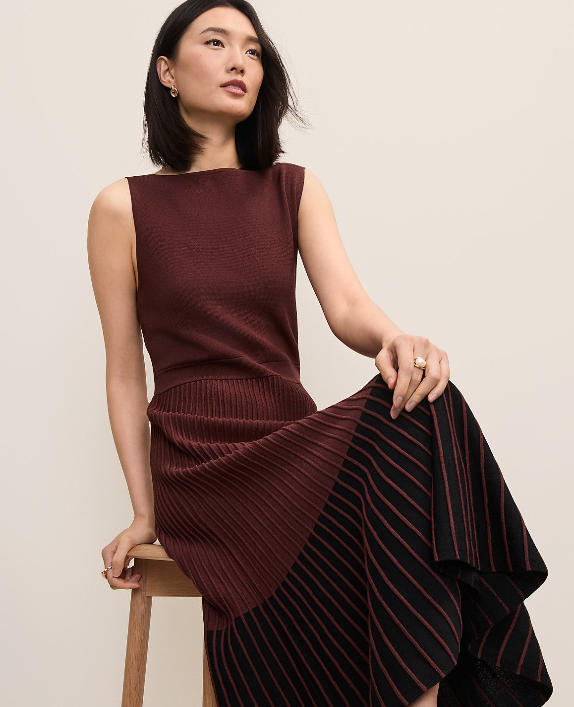 Ann Taylor Rich Walnut Colorblock Midi Sweater Dress