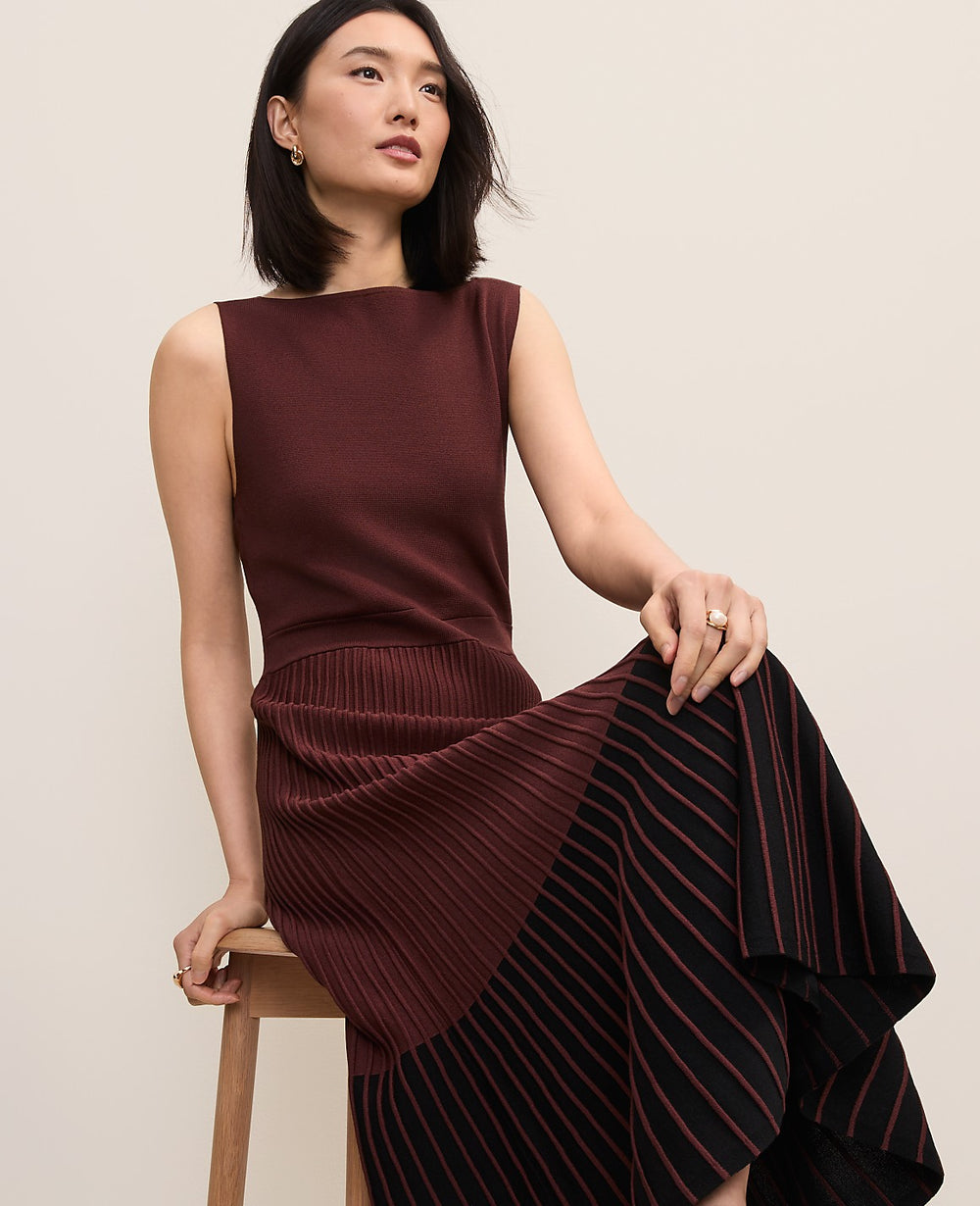 Ann Taylor Rich Walnut Colorblock Midi Sweater Dress