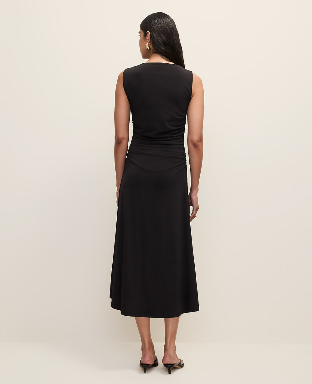 Ann Taylor Black Asymmetric Twist Shoulder Midi Dress