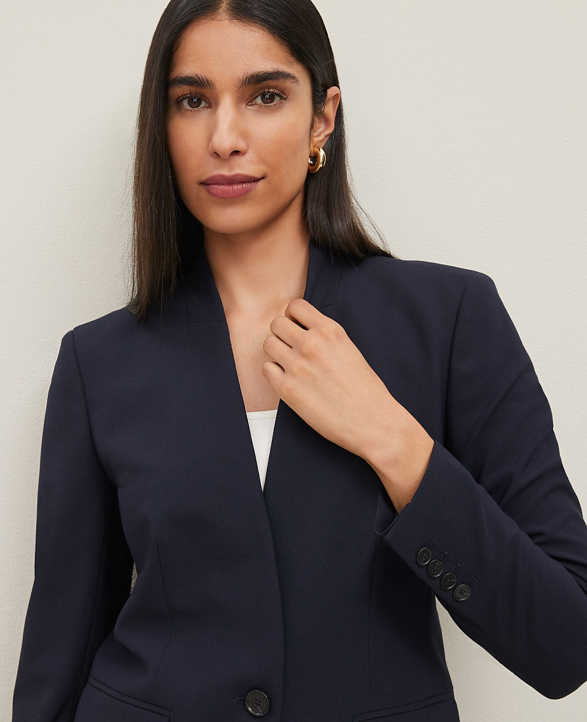 Ann Taylor Deep Navy Sky The Collarless Blazer in Seasonless Stretch