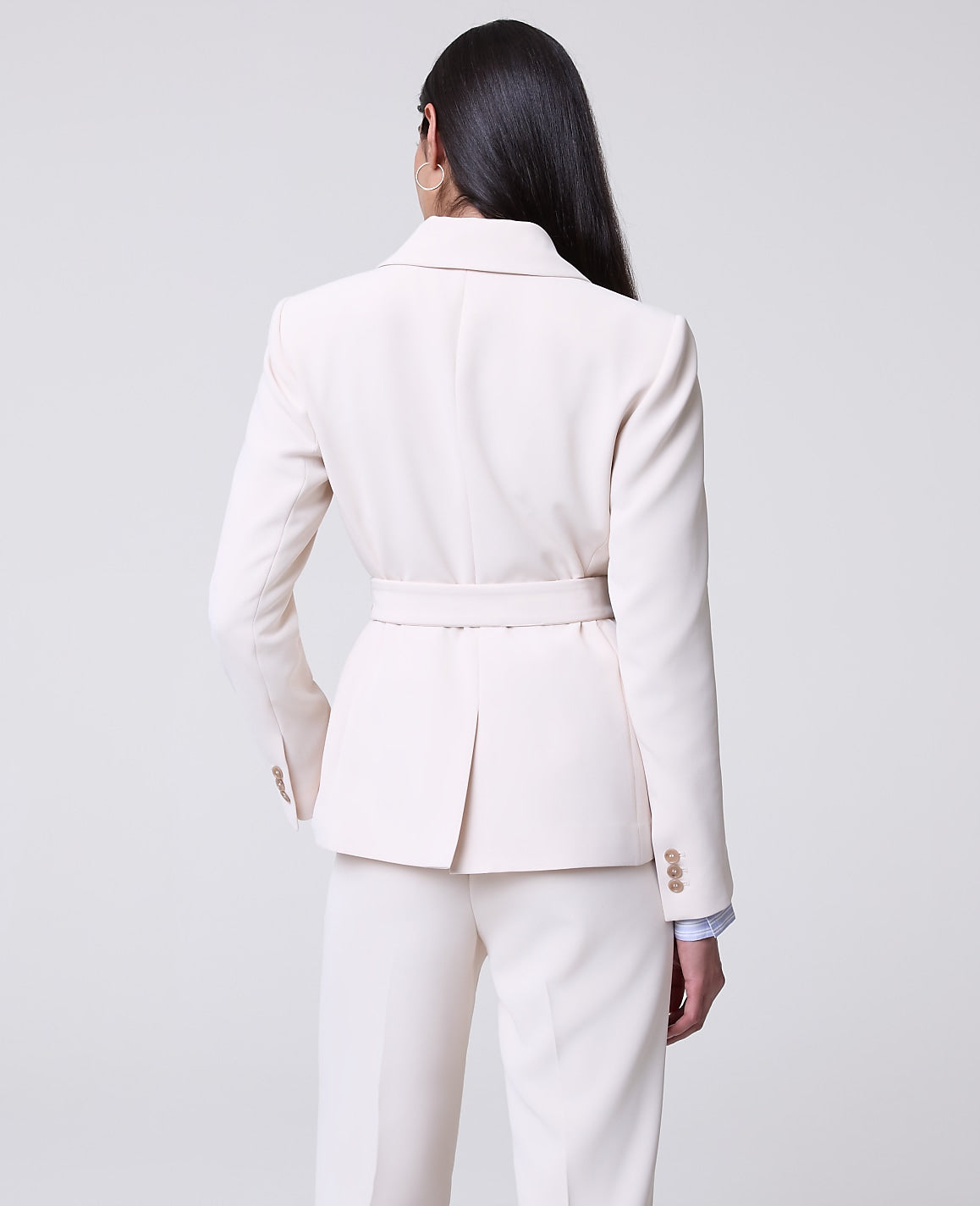 Ann Taylor Ivory Whisper The Belted Blazer in Fluid Crepe