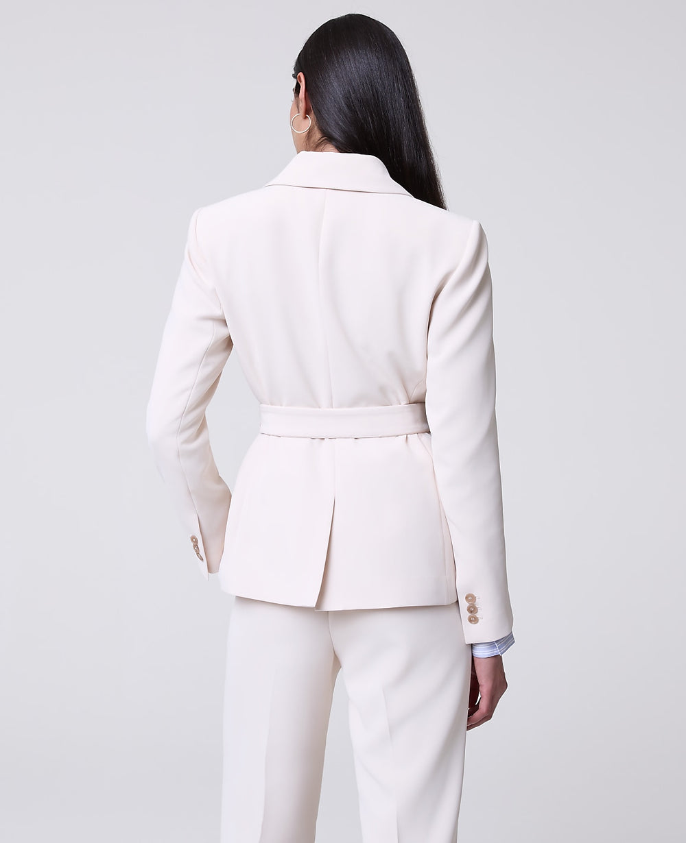 Ann Taylor Ivory Whisper The Belted Blazer in Fluid Crepe