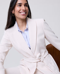 Ann Taylor Ivory Whisper The Belted Blazer in Fluid Crepe