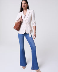 Ann Taylor Ivory Whisper The Belted Blazer in Fluid Crepe