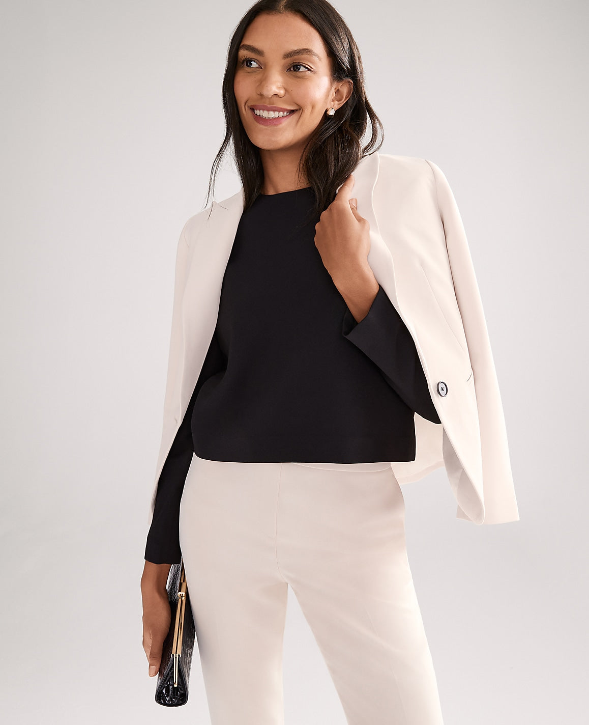 Ann Taylor Ivory Whisper The Belted Blazer in Fluid Crepe