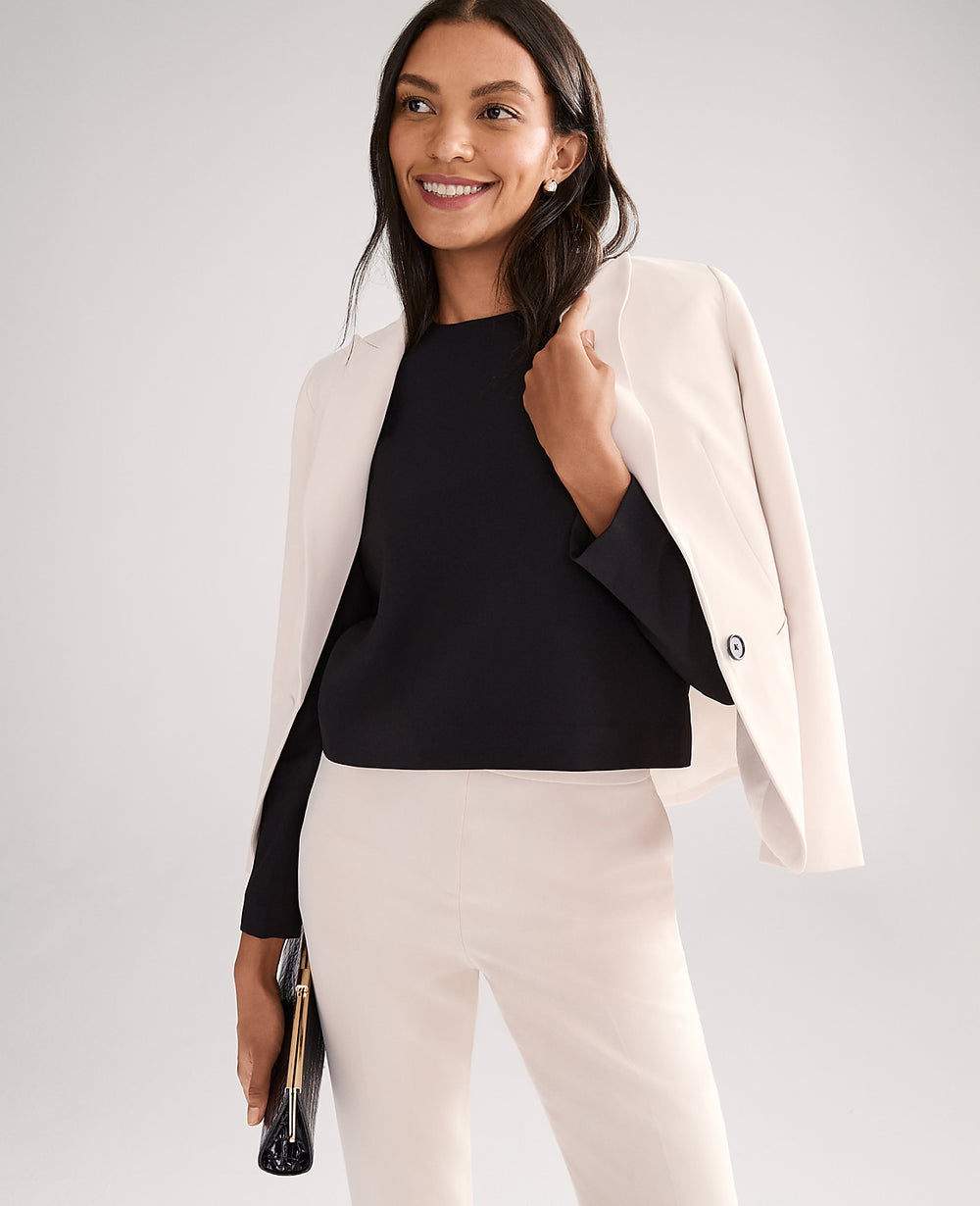 Ann Taylor Ivory Whisper The Belted Blazer in Fluid Crepe
