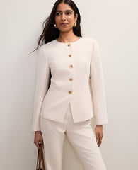 Ann Taylor Ivory Whisper Split Hem Jacket in Fluid Crepe