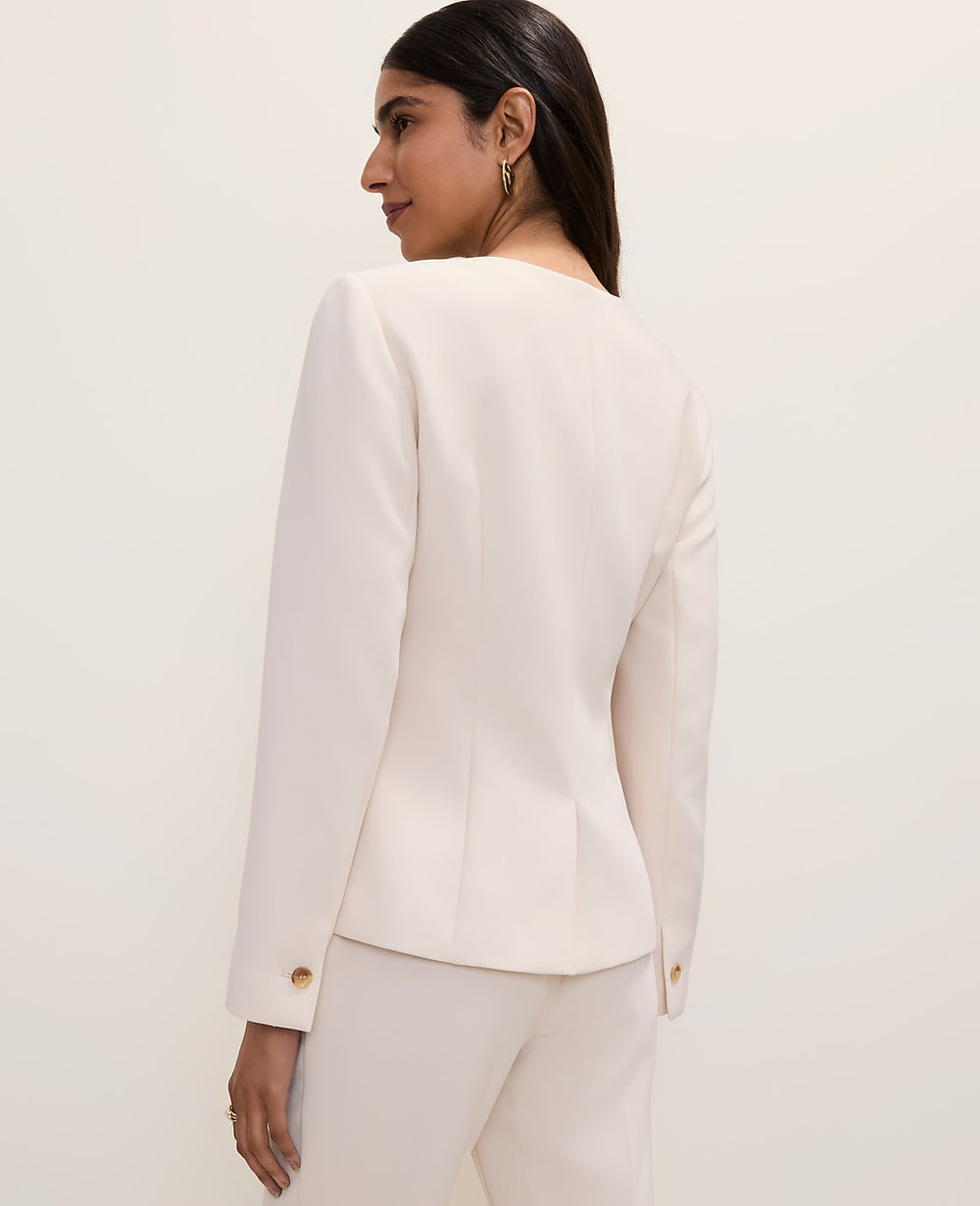 Ann Taylor Ivory Whisper Split Hem Jacket in Fluid Crepe