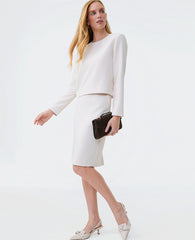 Ann Taylor Ivory Whisper The Pocket Midi Skirt in Fluid Crepe