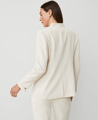 Ann Taylor Ivory Whisper The Long Collarless Blazer in Fluid Crepe