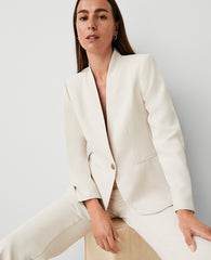 Ann Taylor Ivory Whisper The Long Collarless Blazer in Fluid Crepe