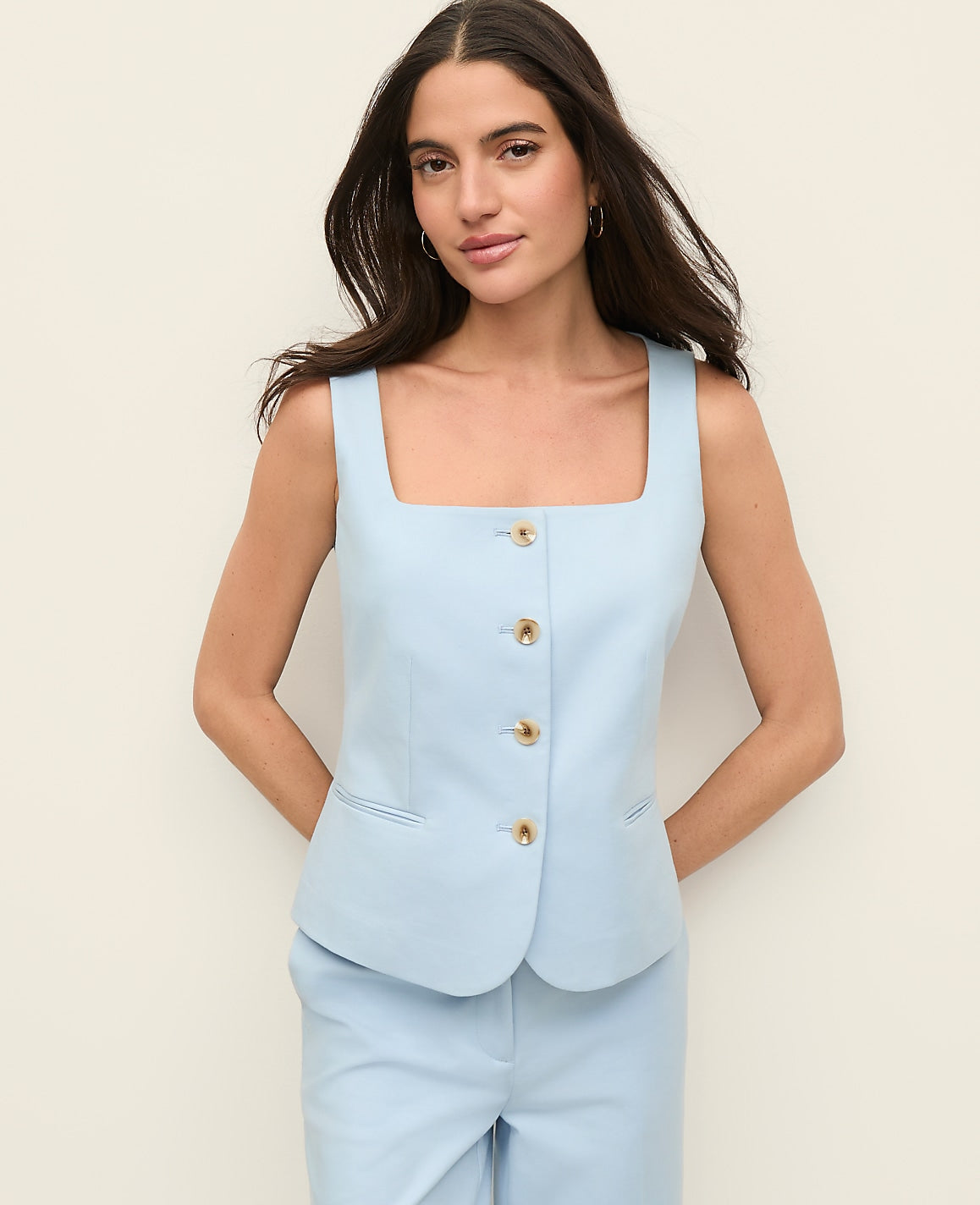 Ann Taylor Cashmere Blue The Cutaway Square Neck Vest in Doubleweave