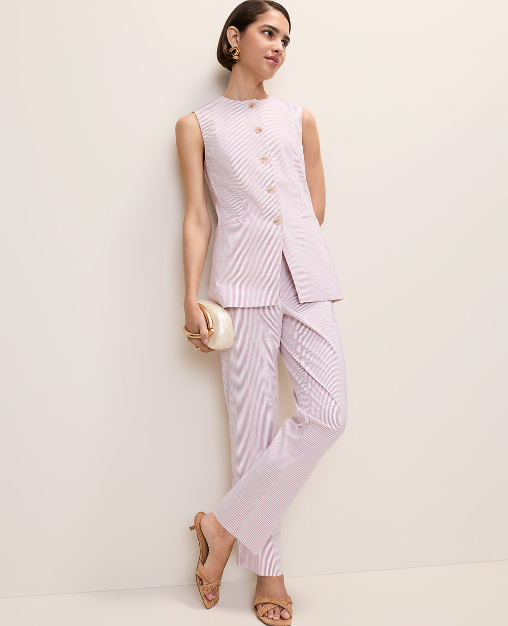 Ann Taylor Pink/White Combo The Long Crew Neck Vest in Seersucker