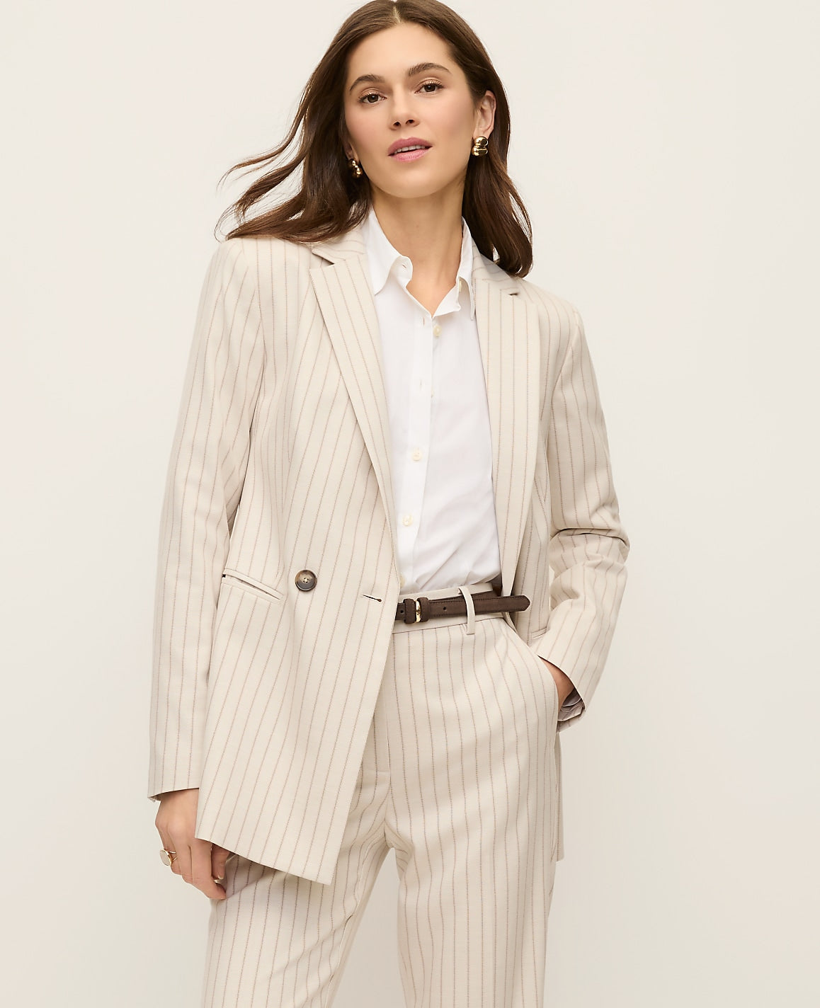 Ann Taylor Cream Multi Pinstripe The Crosby Blazer in Pinstripe