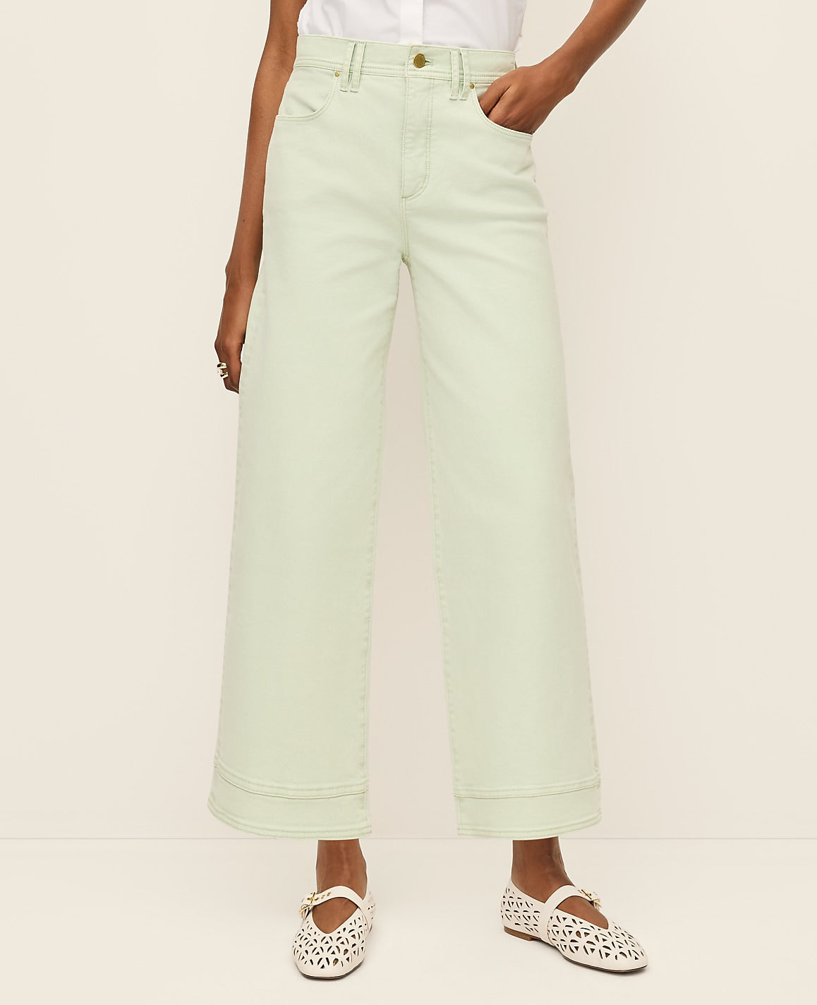 Ann Taylor Pale Aqua The Wide-Leg Crop Jean