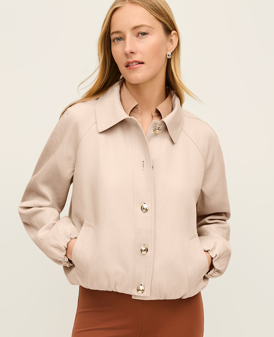 Ann Taylor Pale Sandalwood Bubble Collared Jacket