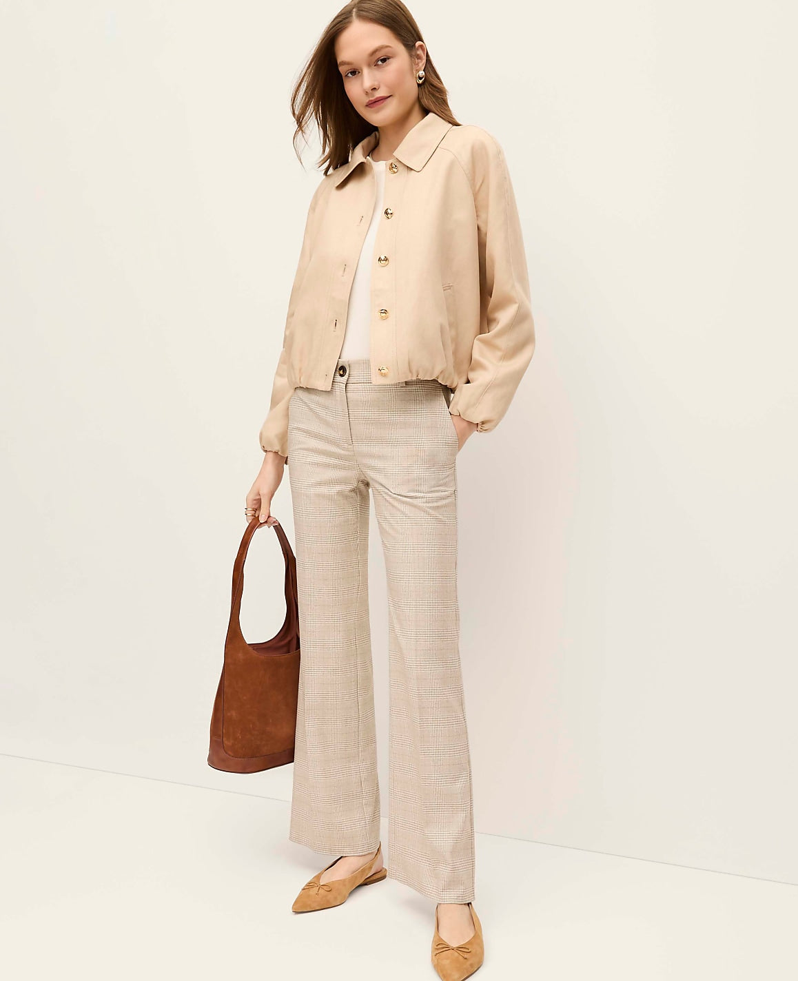 Ann Taylor Pale Sandalwood Bubble Collared Jacket