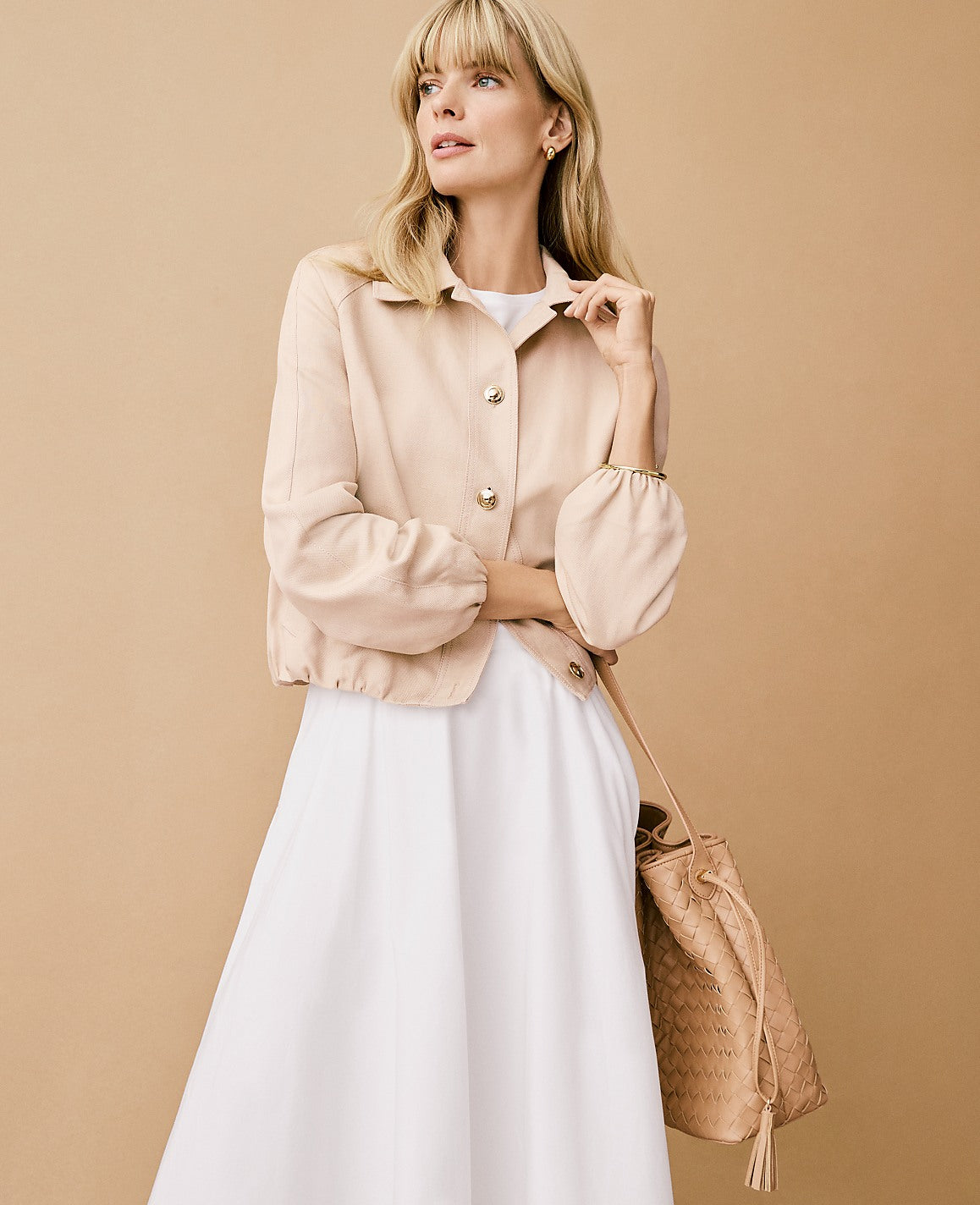 Ann Taylor Pale Sandalwood Bubble Collared Jacket