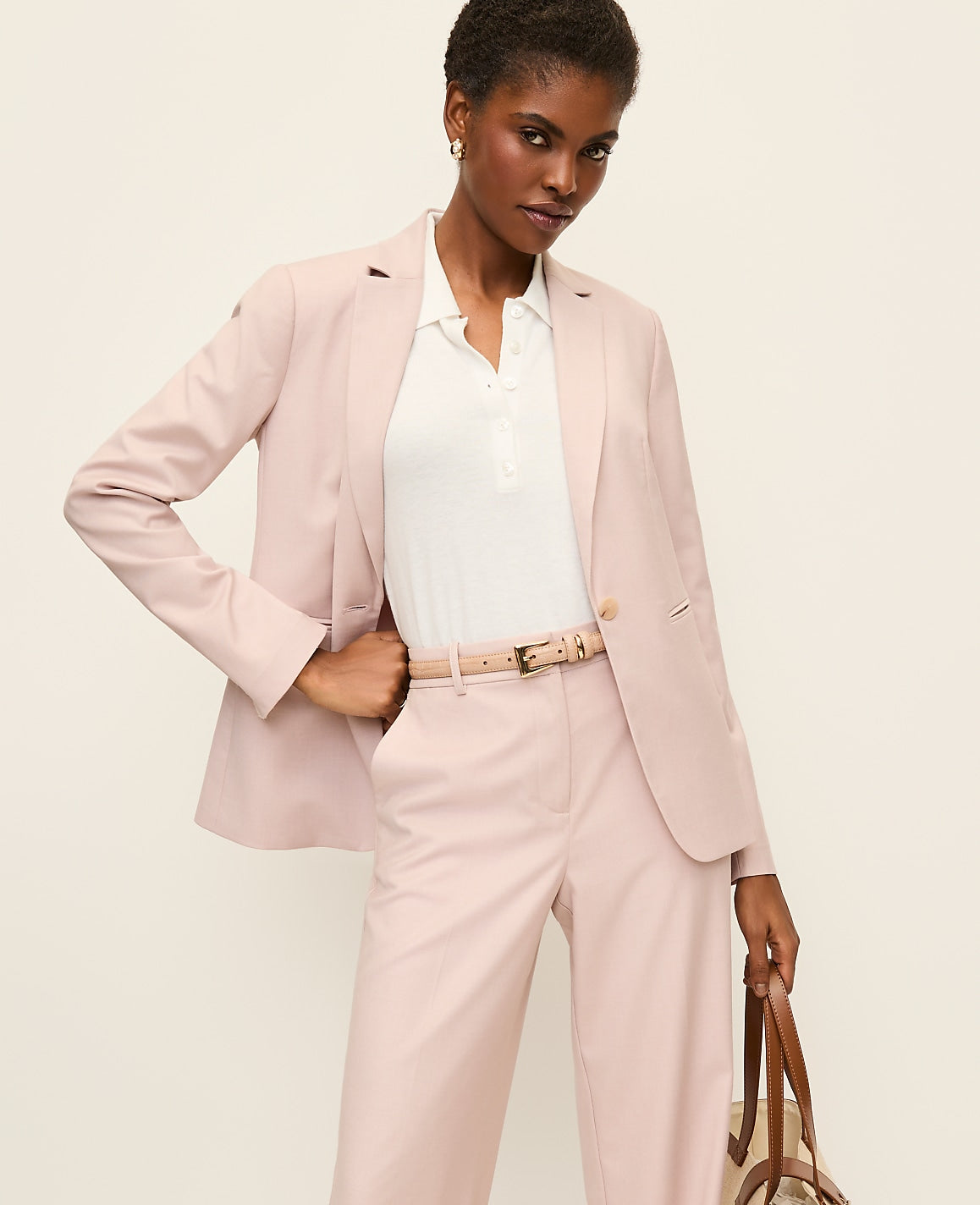 Ann Taylor Brushed Sand The Long Single Button Blazer