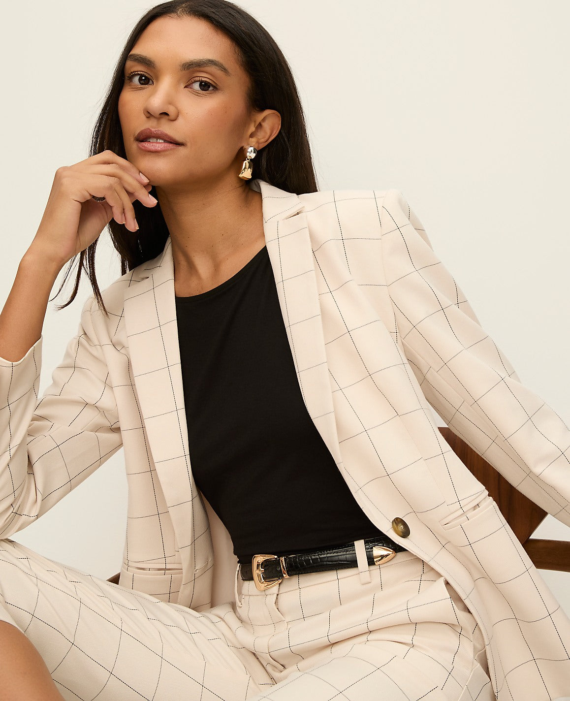 Ann Taylor Ivory/Black Combo The Hutton Blazer in Windowpane