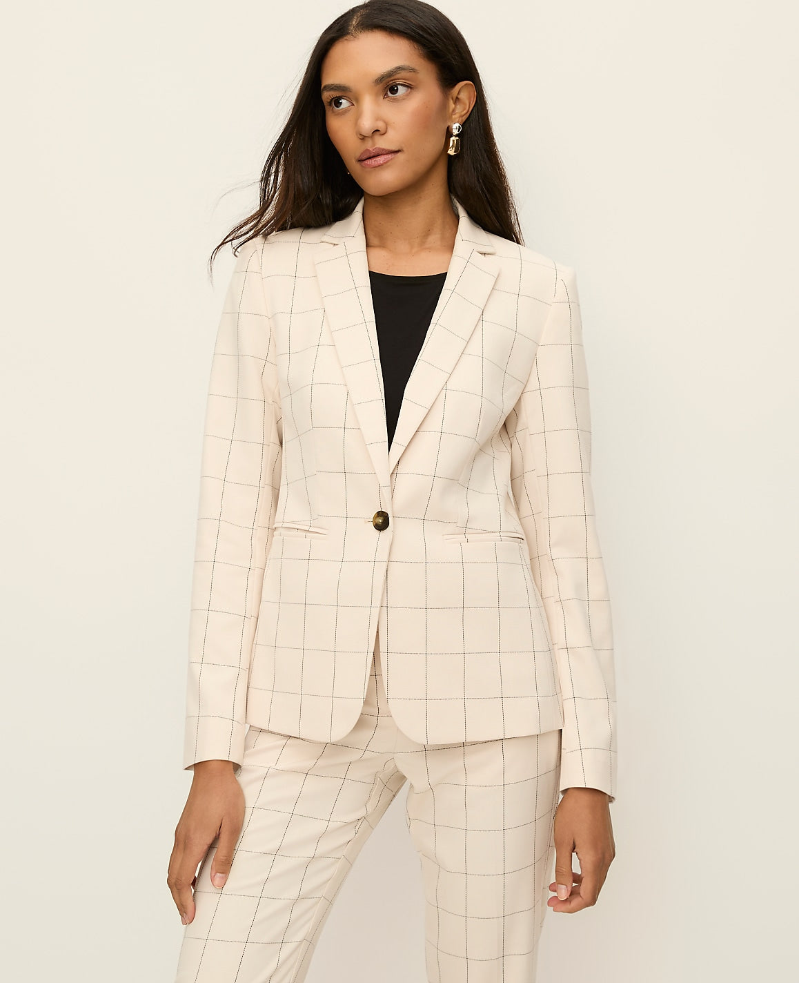 Ann Taylor Ivory/Black Combo The Hutton Blazer in Windowpane