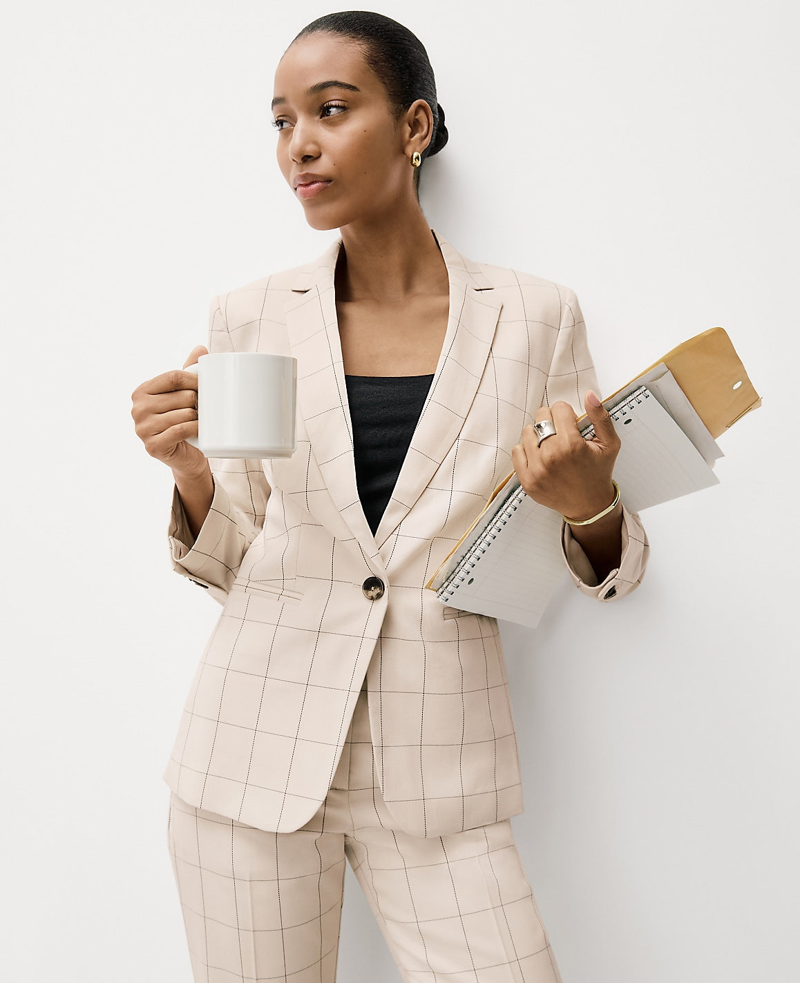 Ann Taylor Ivory/Black Combo The Hutton Blazer in Windowpane