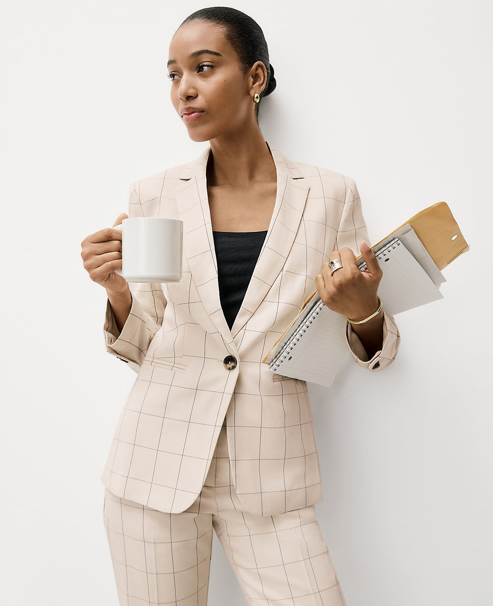 Ann Taylor Ivory/Black Combo The Hutton Blazer in Windowpane