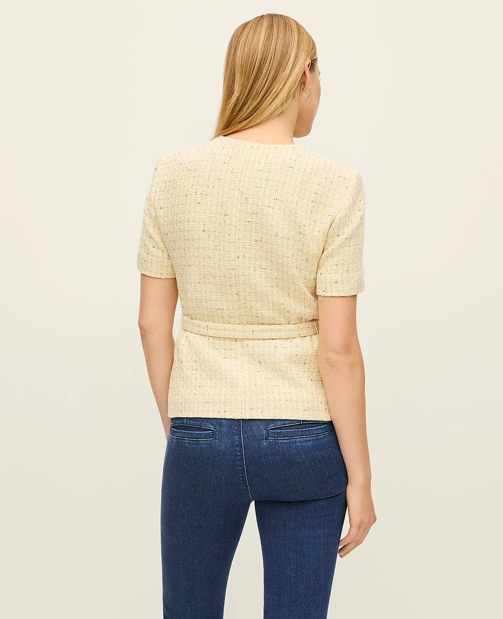 Ann Taylor Speckled Yellow Multi Tweed Belted Jacket