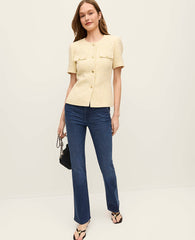 Ann Taylor Speckled Yellow Multi Tweed Belted Jacket