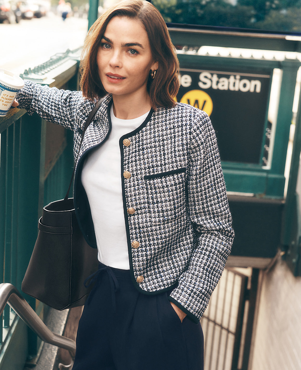 Ann Taylor Night Sky Weekend Tweed Crew Neck Jacket