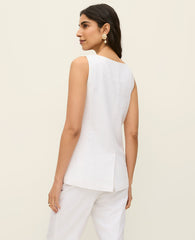 Ann Taylor White The Long Crew Neck Vest in Linen Blend