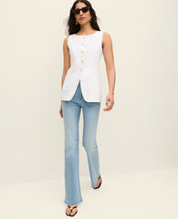 Ann Taylor White The Long Crew Neck Vest in Linen Blend