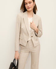 Ann Taylor Neutral Glen Check The Single Button Fitted Blazer in Glen Check