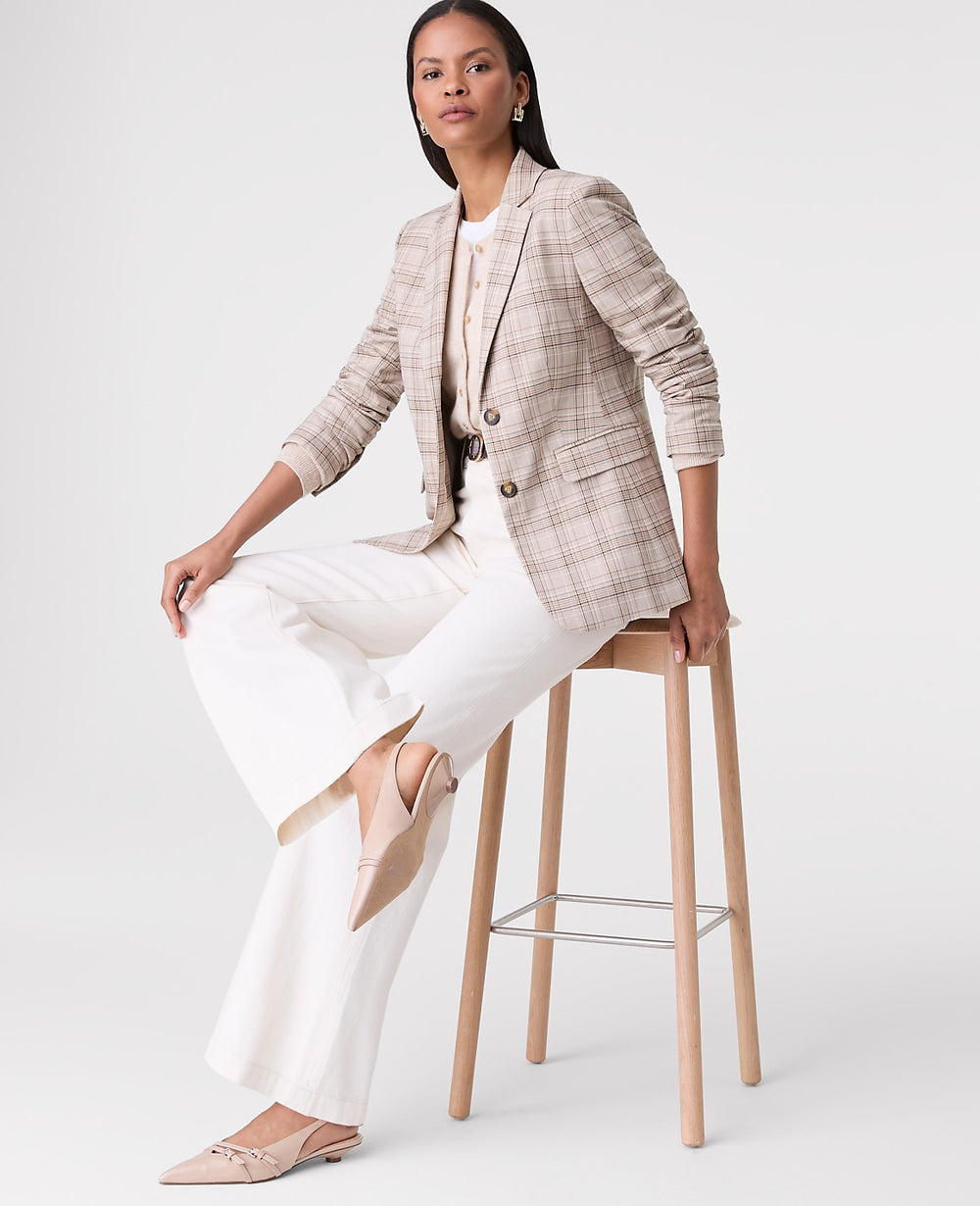 Ann Taylor Tan/Navy Plaid The Greenwich Blazer in Plaid