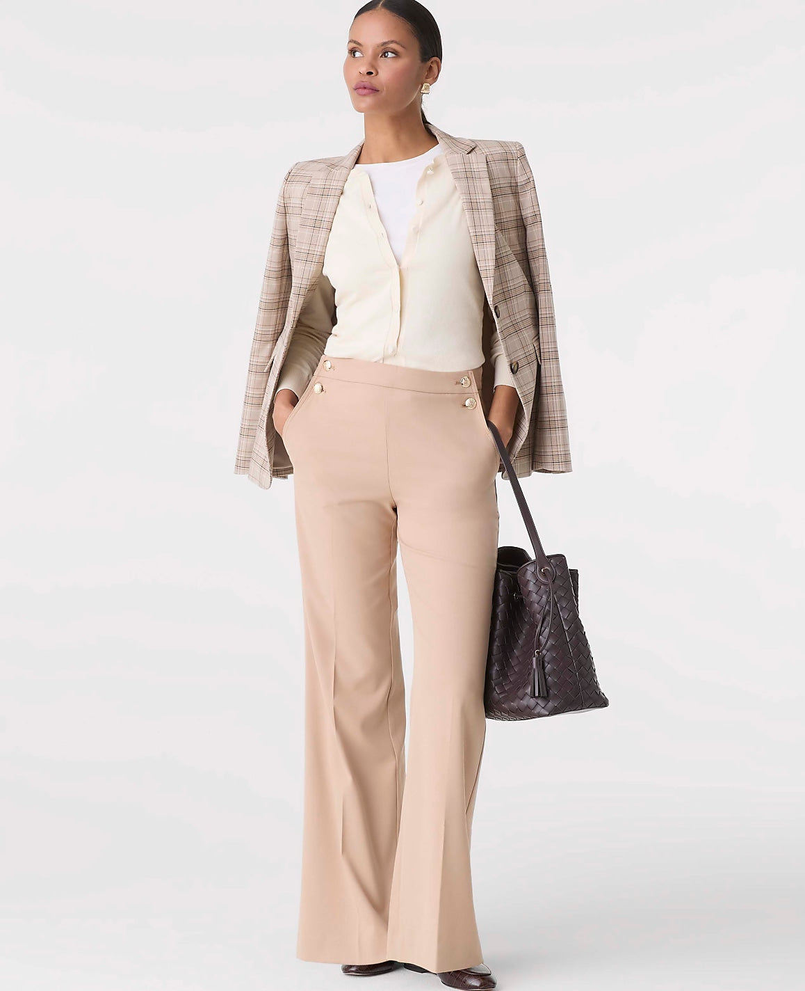 Ann Taylor Tan/Navy Plaid The Greenwich Blazer in Plaid