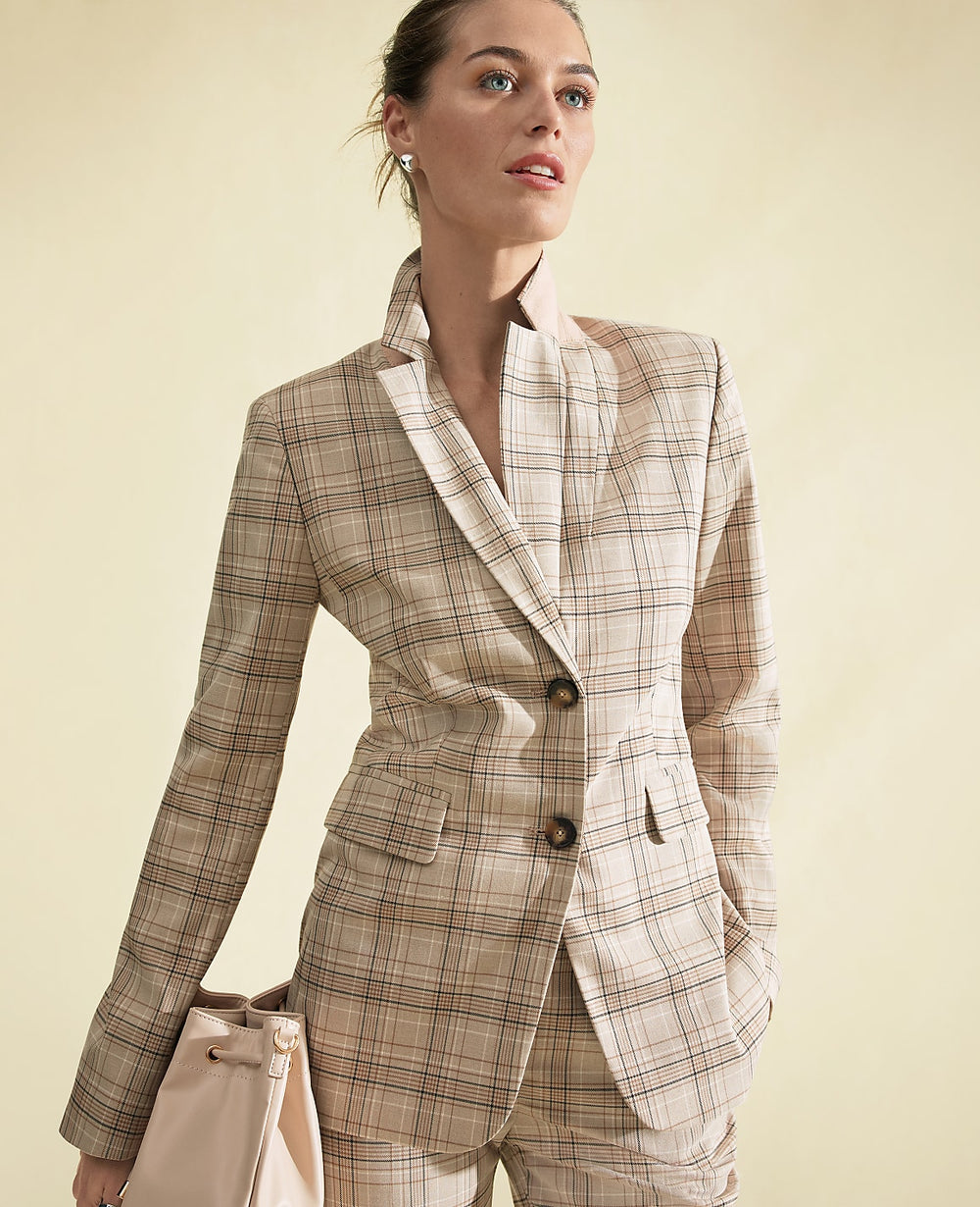 Ann Taylor Tan/Navy Plaid The Greenwich Blazer in Plaid