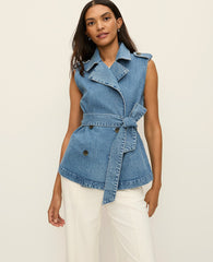 Ann Taylor Soft Denim Blue Belted Denim Vest