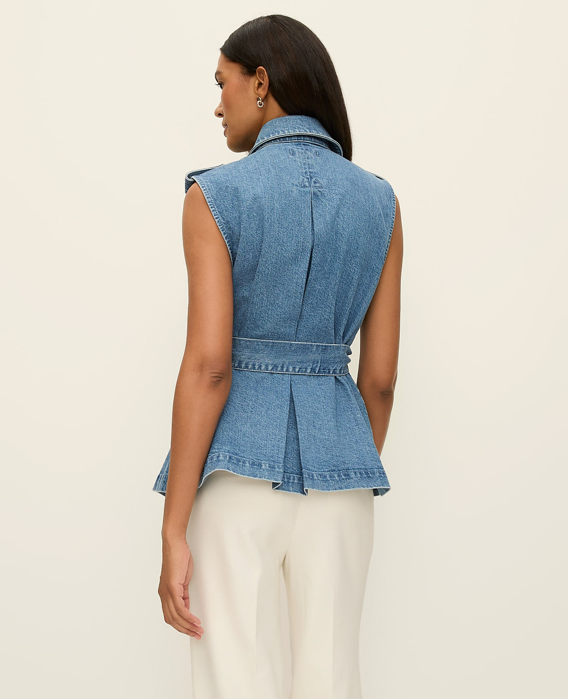 Ann Taylor Soft Denim Blue Belted Denim Vest