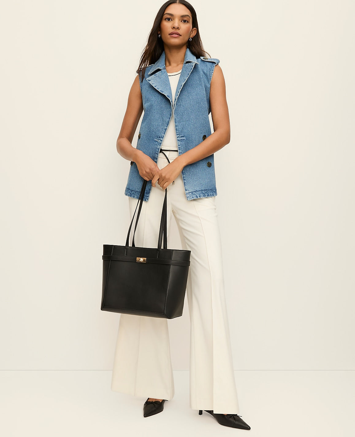 Ann Taylor Soft Denim Blue Belted Denim Vest
