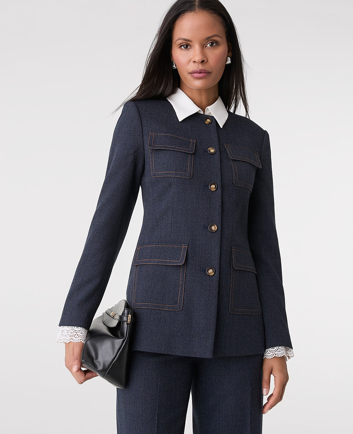Ann Taylor Indigo Blend The Long Crew Neck Jacket in Denim