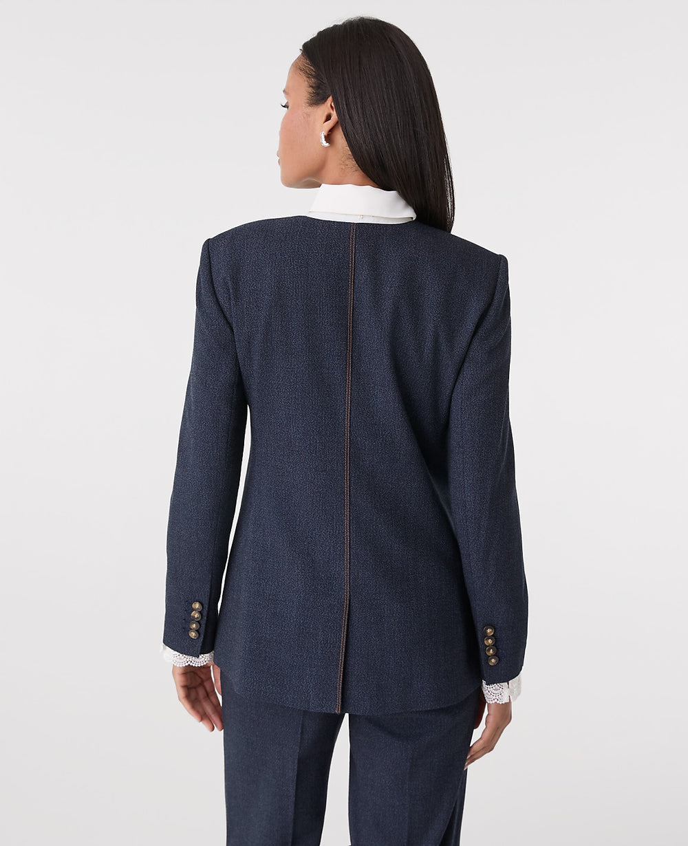 Ann Taylor Indigo Blend The Long Crew Neck Jacket in Denim