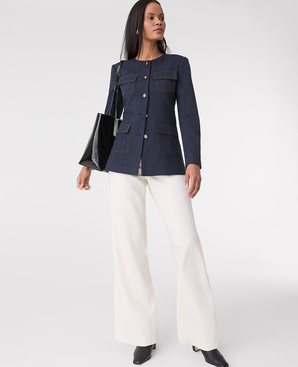 Ann Taylor Indigo Blend The Long Crew Neck Jacket in Denim
