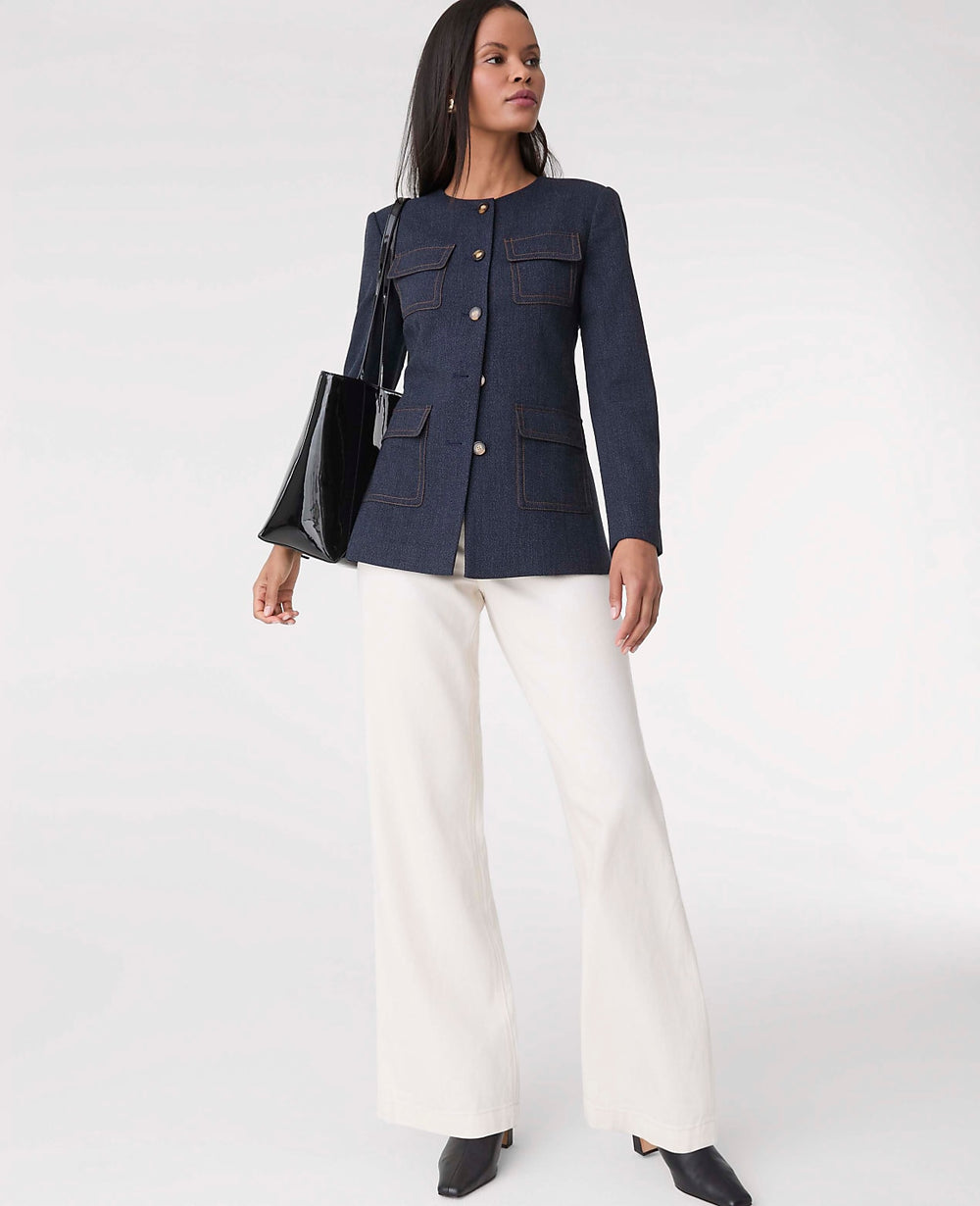 Ann Taylor Indigo Blend The Long Crew Neck Jacket in Denim
